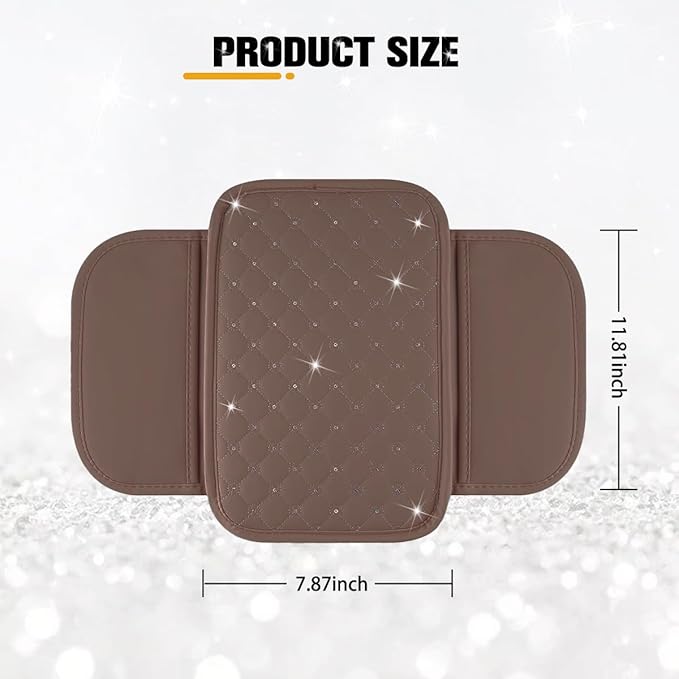 Car Center Console Cover, Leather Vehicle Armrest Storage Box Protector with 2 Storage Bags, Automotive Interior Middle Console Cushion Pad, Universal for SUV Sedan Truck (Coffee)