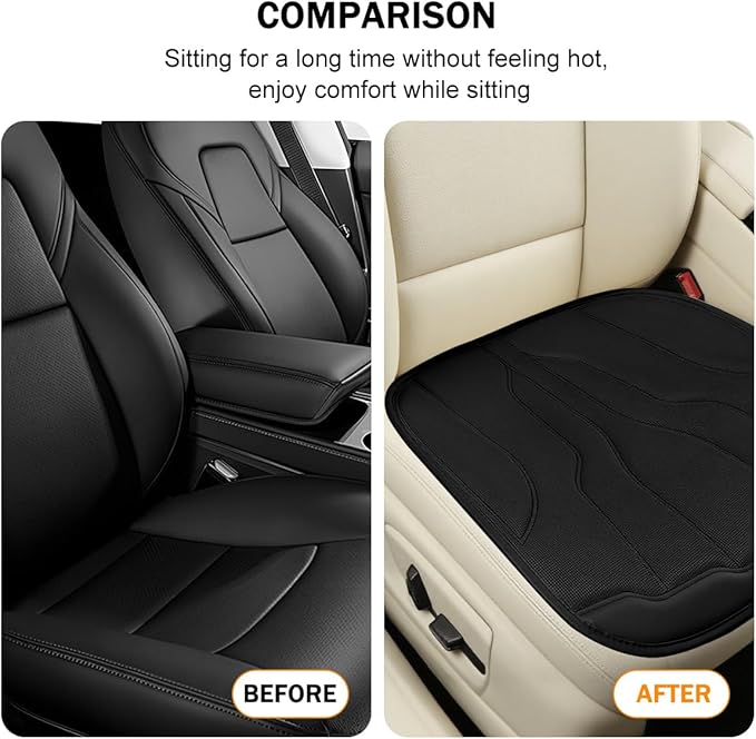 Car Seat Cushion Pad, Comfortable Foam Non-Slip Vehicle Front Seat Bottom Protector for Back Pain Relief, Breathable Automotive Chair Covers, Universal for SUV RV Truck (Black)