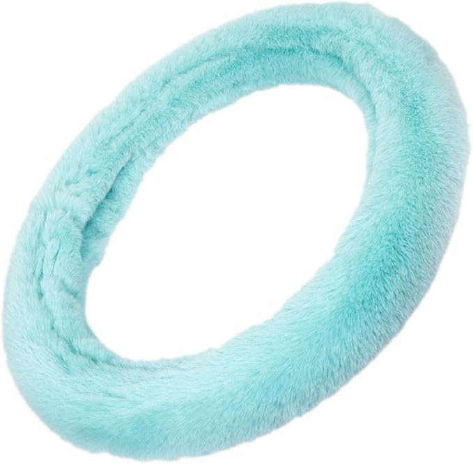 Carbella Faux Fur Steering Wheel Cover for Women – Wool Sheepskin Fluffy Fleece Warm and Cozy Comfort for Hands in Winter, Fits Most Steering Wheel Sizes 14.5 - 15 inch