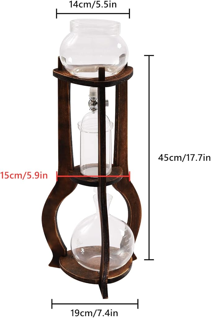 Iced Coffee Cold Brew Drip Tower 600ML/20.29OZ Capacity Sharing Pot Cold Brew Coffee Maker 6 to 8 Cups, Ice Coffees Machine for Home Coffees Shops Offices(Brown)