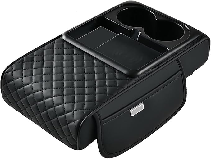 Armrest Cover for Car for Tesla Model X 2016-2026, 4 in 1 Storage Box Pad with Cup Holders, Center Console Cover Cushion Heightening Pad,A
