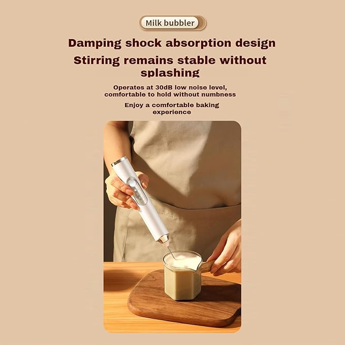 Handheld Milk Frother Wand 3-Speed,Electric Whisk Drink Mixer for Coffee,Milk,Cream,Lattes,Usb Charging with 2 Heads,Coffee Enthusiasts Gift-White