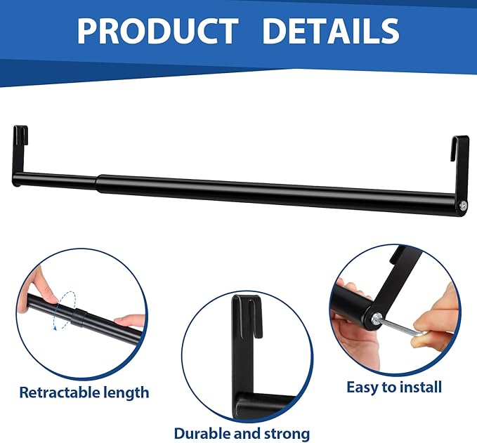 Threehoney Expandable Closet Rod for Wire Shelf Hanging Clothes Adjustable Heavy Duty Closet Hanging Rod Extender Heavy Duty Hanger Bar Metal Poles for Wardrobes Hanger, 1 Pack (32-54 Inch,Black)
