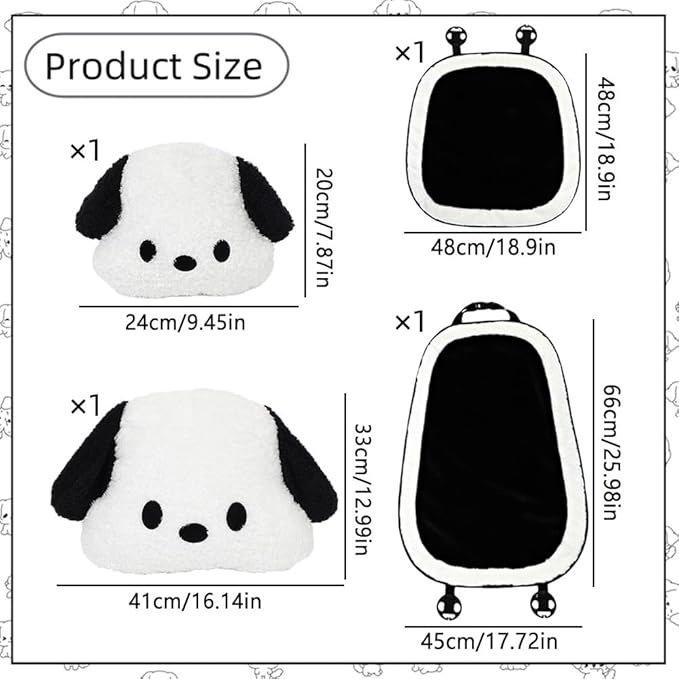 Set of 4 Car Headrest & Lumbar Support & Seat Cushion & Back Support Pillow Cute Black & White Dog Pattern Car Seat Pillow Comfortable & Durable Car Accessories Pillow for Long Sitting