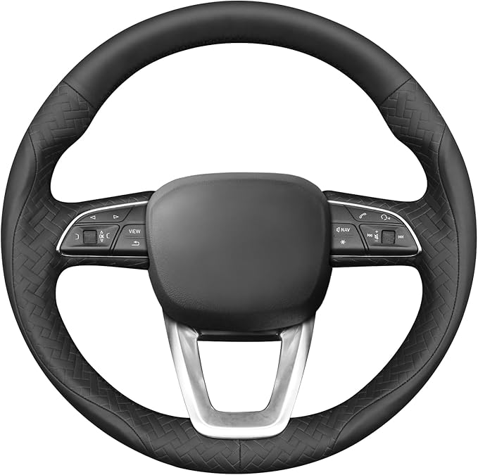 MEWANT Hand Stitch Steering Wheel Cover for Audi A3 S3 2022 A4 Allroad 2017-2021 A4 A5 RS5 S4 S5 2021-2022 Q3 Q8 2019-2022 Q5 SQ5 2018-2022 Q7 2017-2022 Black Embossed Faux Leather Interior Accessory