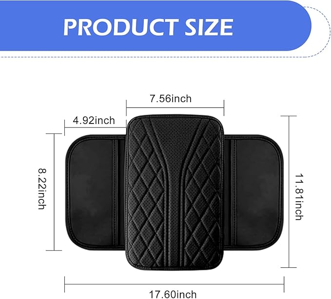 Car Center Console Cover, Strong Support Waterproof Armrest Box Booster Cushion, Leather Slow Rebound Armrest Box Cover with Side Storage Pocket, Universal Elbow Protection Pad (Black)