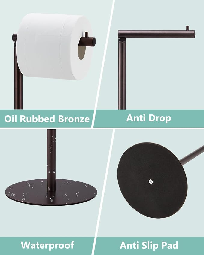 Toilet Paper Holder Stand, Free Standing Toilet Paper Roll Holder for 4 Spare Rolls, Modern Bathroom Toilet Paper Stand with Reserve, Oil Rubbed Bronze, Housen Solutions