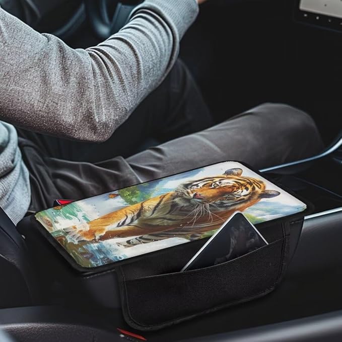 Boatee Tiger Console Cover Car Center Console Cover Auto Arm Rest Pad Armrest Organizer Car Accessories Interior Set Vehicle Console Cushion Armrest Box Pad Universal Armrest Storage Box Mat Blue