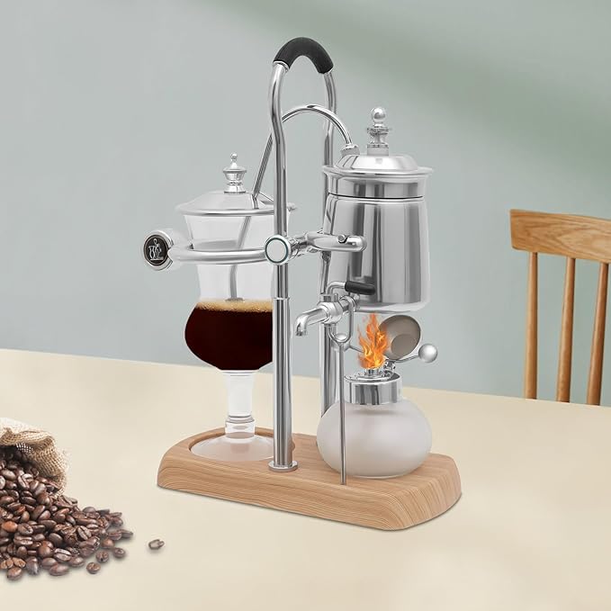 TFCFL Balance Siphon Coffee Maker, 13.53oz Vintage Gravity Coffee Maker with faucet & measuring cup, for Offices Lounge Bars & Cafes (Silver)