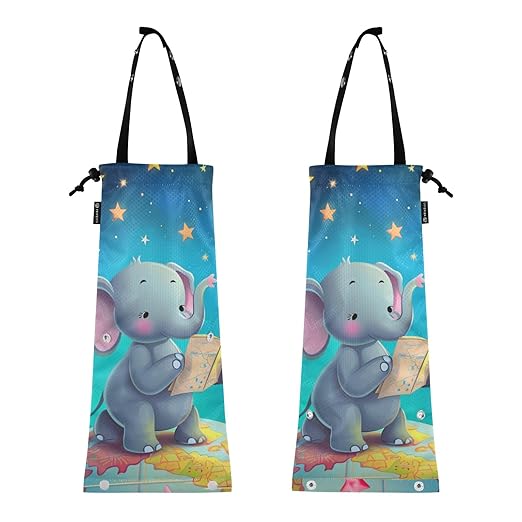 ALAZA Hanging Car Trash Bags Garbage Bag Trash Can for Back Seat Small Elephant Reading Washable Storage Bag Retractable 2 Pack