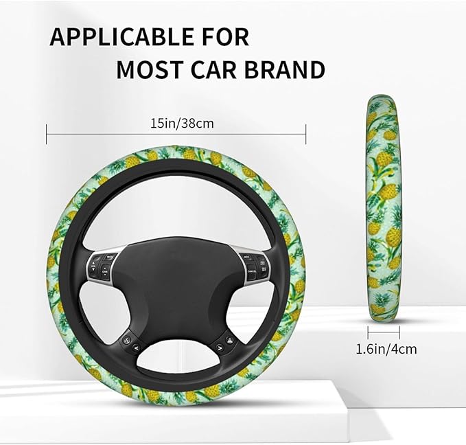 Pineapple Steering Wheel Cover Elastic Non-Slip Car Steering Wheel Covers with Seat Belt Shoulder Pad for Women Men