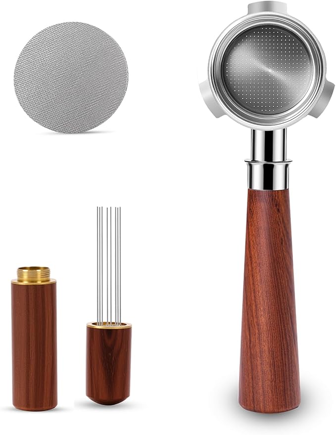 54mm Bottomless Portafilter with Puck Screen & WDT Tool – Compatible with Breville Barista Express/Pro/Touch, Bambino Plus, Infuser, Duo-Temp Pro, 18–20g Filter Basket and Rosewood Handle