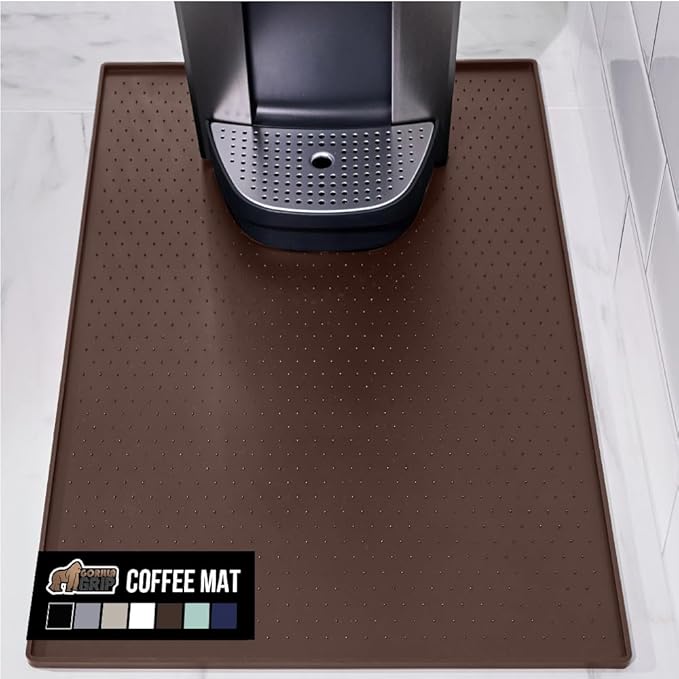 GORILLA GRIP Silicone Coffee Mat, 15x23, Espresso Machine Bar Accessories, Keep Kitchen Counters Clean, Stays in Place, Waterproof and Heat Resistant Dish Drying Mats, Home Decor Essentials, Brown