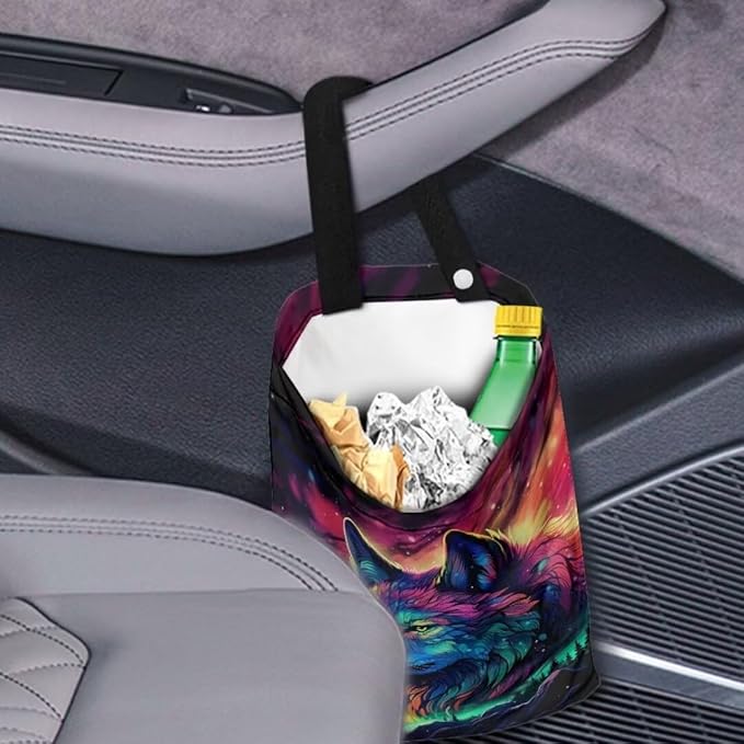 Wolf Car Garbage Bag, Hanging Car Trash Bag, Foldable Garbage Can for Front Back Seat, Multi-FunctionalRubbish Bag Storage Pocket, Car Accessories
