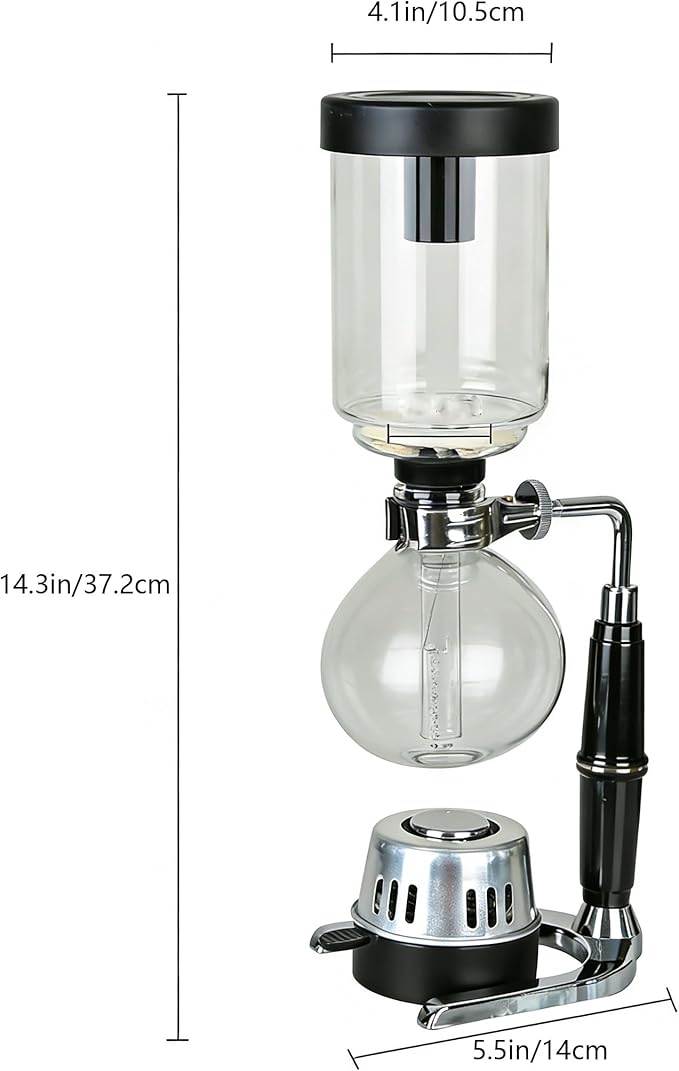 Borosilicate Glass Siphon Coffee Maker - Japanese Style Vacuum Syphon Brewer with Alcohol Burner & Adjustable Buffer Clamp, High-Temp Resilient Tabletop Coffee Pot for Aficionados 5-Cup (600ml)