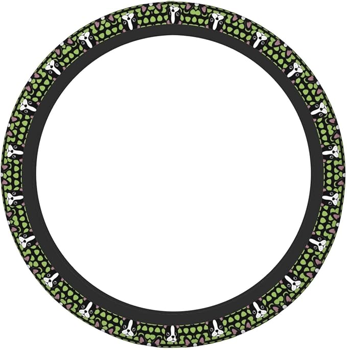 Cute Boston Terrier Neoprene Steering Wheel Covers Women Men Car Accessories, Universal 15 Inch Fit Auto, Suvs, Truck