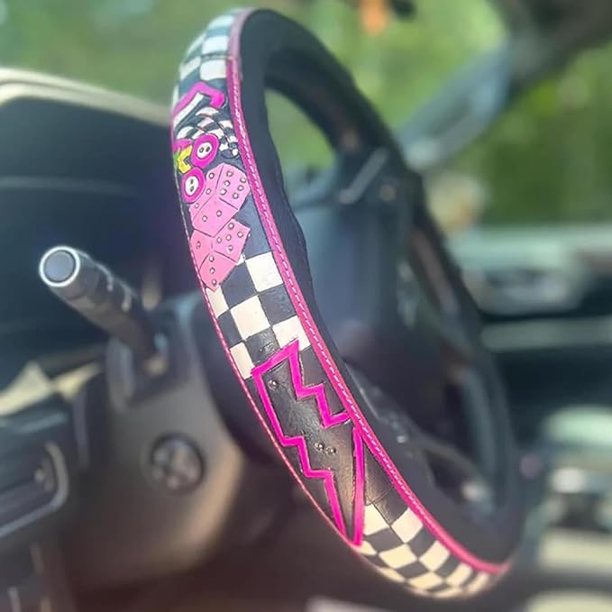 Retro Western Cowboy Car Universal Steering Wheel Cover – Western Steering Wheel Cover for Men & Women - 15 Inch Embossed Leather Anti-Slip Grip–Universal Fit for Truck, SUV, Car (E)