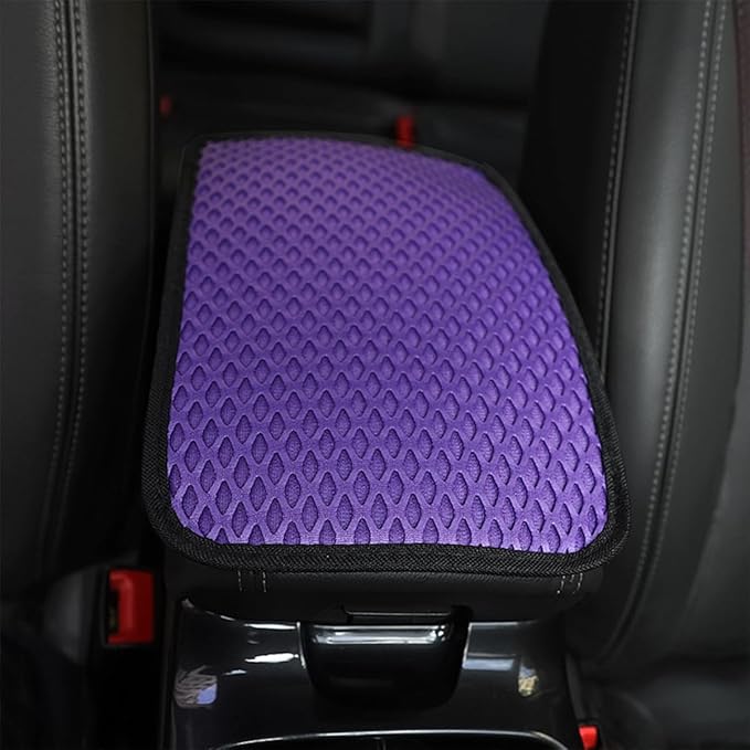 Car Center Console Cover, Anti-Slip Breathable All Seasons Automotive Mesh Armrest Box Pad Cover for Comfortable Support, Vehicle Interior Decor Universal for SUV, Truck, RV（Purple）
