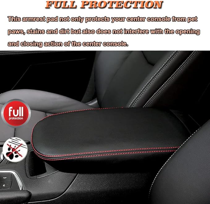 BOYOUS Car Armrest Cover Waterproof Center Console Pad Covers Scratch Resistance Leather Protector Interior Decoration Accessories Fit for Cadillac XT5 2016-2025 XT6 2020-2025（Red Stitches）