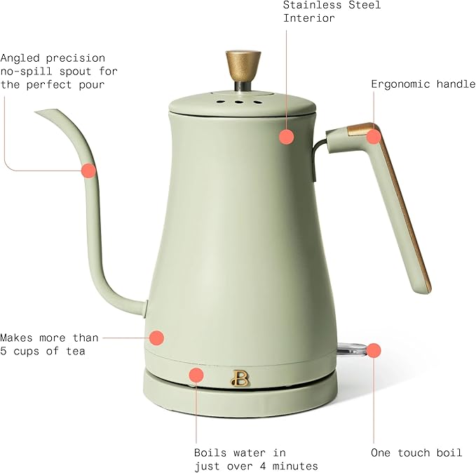 1-Liter Electric Gooseneck Kettle, 1200W Fast Heating Pour Over Coffee and Tea Kettle with Precise Spout (Sage Green)