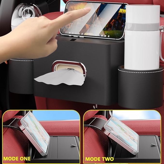 Tumecos Car Seat Back Storage Box,Backseat Organizer with Cup Holder, Large Capacity Storage Box, Waterproof Drink Holder，Car Rear Seat Storage Pocket Universal for Most Vehicles