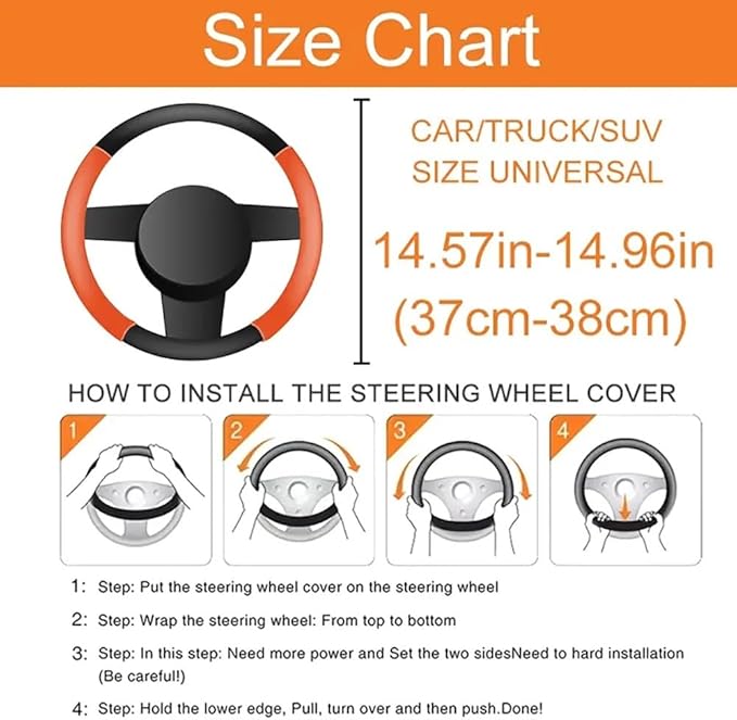 Universal Fit Soft Embossed PU Leather Steering Wheel Cover with Elastic Edge for All-Season Comfort(C)
