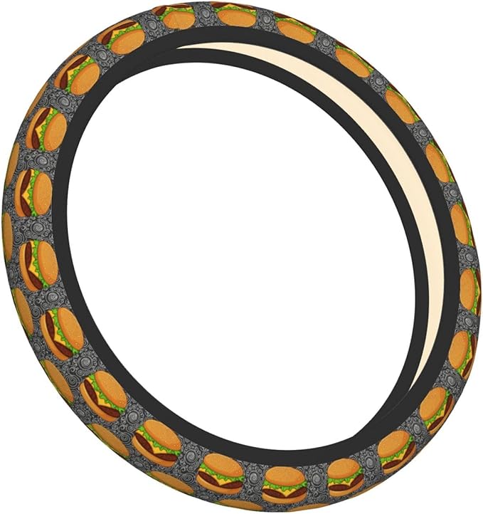 Elastic Steering Wheel Cover, Cheeseburger Universal 15 Inch Non-Slip Breathable Steering Wheel Protector, Car Accessories Fit Auto, Suvs, Truck, Sedans