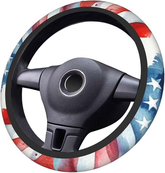 American Flag Cute Steering Wheel Cover Non-Slip Breathable Sweat-Absorbent Suitable for SUV Van Truck Car Universal Protection Accessories 15 Inch Suitable for Women Men