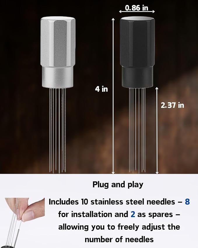 Magnetic WDT Tool Espresso Distribution Tool 8x0.4mm Stainless Steel Needles & 2 Extra Replacements, Espresso Stirrer for Barista, Machine Accessories (Silver)