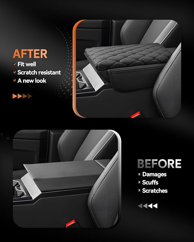 CDEFG for 2024 2025 2026 Cybertruck Center Console Cover Armrest Cover for Tesla Cybertruck Accessories Arm Rest Protector with Side Pockets Back Mesh 4 Velcro Pockets