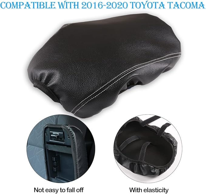 CHEAYAR Leather Car Auto Center Console Armrest Cushion for Toyota Tacoma Accessories 2016-2018 2019 2020 American Flag (Black-Leather)