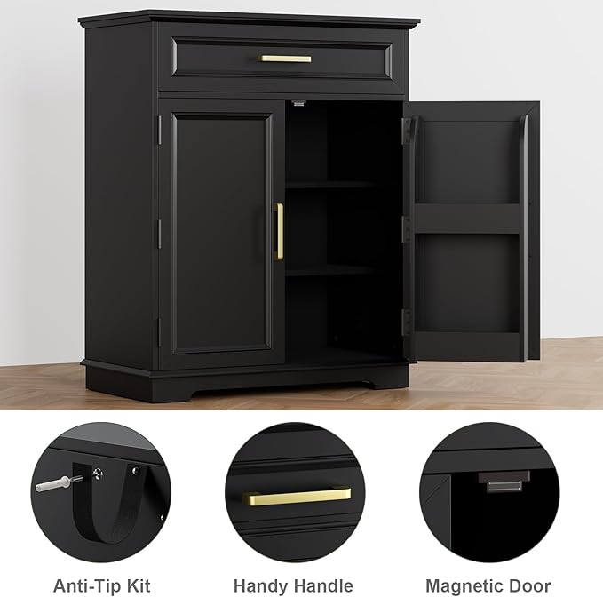 Kitchen Storage Cabinet with Drawer, Buffet Cabinet with Storable Door, Modern Floor Sideboard, for Living Room, Entryway,Black