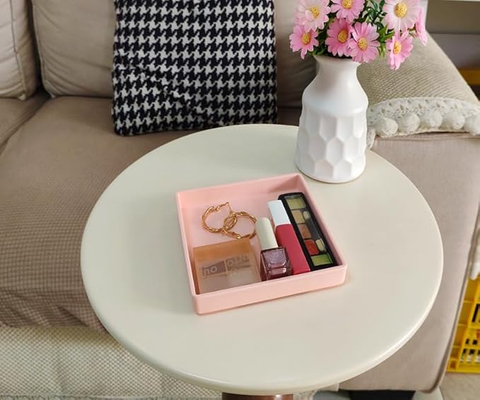 Small Square Serving Tray (5.9 inch), Durable Pink Tray for Desserts & Organization, Lightweight for Coffee, Drinks, Party, Seasoning, Perfume and Display.