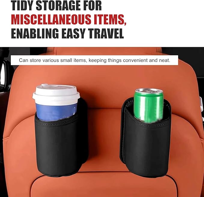 2 PCS Large Car Door Cup Holders, Clip On Back Seat Cup Holders for Cars, Scratch-Resistant & Waterproof Leather Storage Bag for Beverage Mobile Phone, Universal for Most Cars (Black)