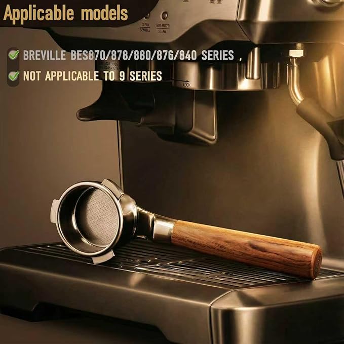 54mm 3 Ear Bottomless Portafilter for Breville BES870/878/880/876/840/820 Series Espresso Machines - Rosewood Handle with 304 Stainless Steel Filter Basket