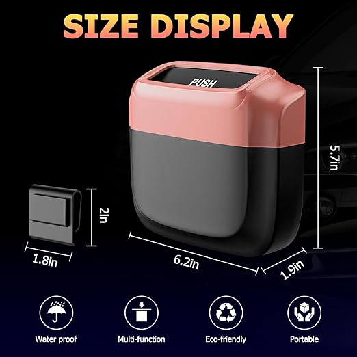 2 Pack Car Trash Can with Lid, Built-in Storage Garbage Bag, Vehicle Trash Accessories for Interior, Mini Garbage Bin for Automotive, Home, Office, Kitchen, with 60pcs Trash Bags
