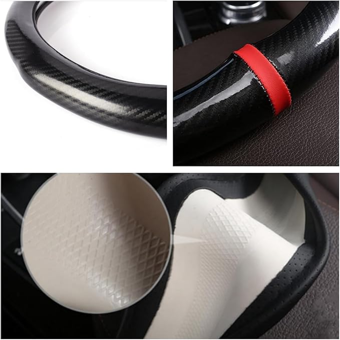 ZHOL Carbon Fiber Car Steering Wheel Cover Small-Size 14"-14 1/4" Compatible with Prius Civic Model 3 Camaro Spark Rogue Mini Smart Audi
