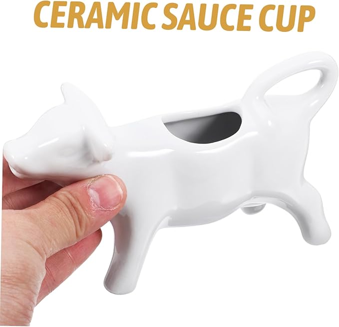 DOITOOL 2pcs Mini Cow Creamer Coffee Tea Milk Syrup Dressing Server with Handle White Porcelain 40ML