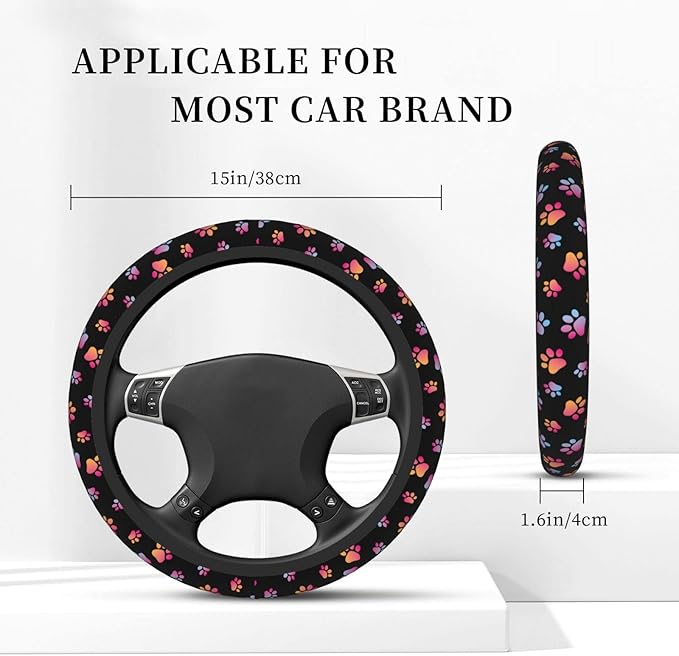 Paw Print Steering Wheel Cover Neoprene Universal 15 Inches Car Steering Wheel Protector for Women Men