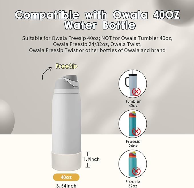 2PCS Silicone Water Bottle Boot, Compatible with Owala 24oz 32oz 40oz, Protective Anti-Scratch & Anti-Dent No Noise Sleeve Cover for FreeSip/Twist/Flip Water Bottles (Fog, 40oz)