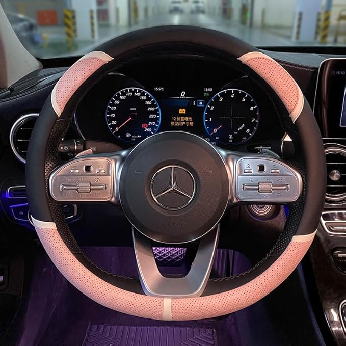 Cute Steering Wheel Cover Universal 4-Season Car Steering Wheel Cover Black (Black Pink)