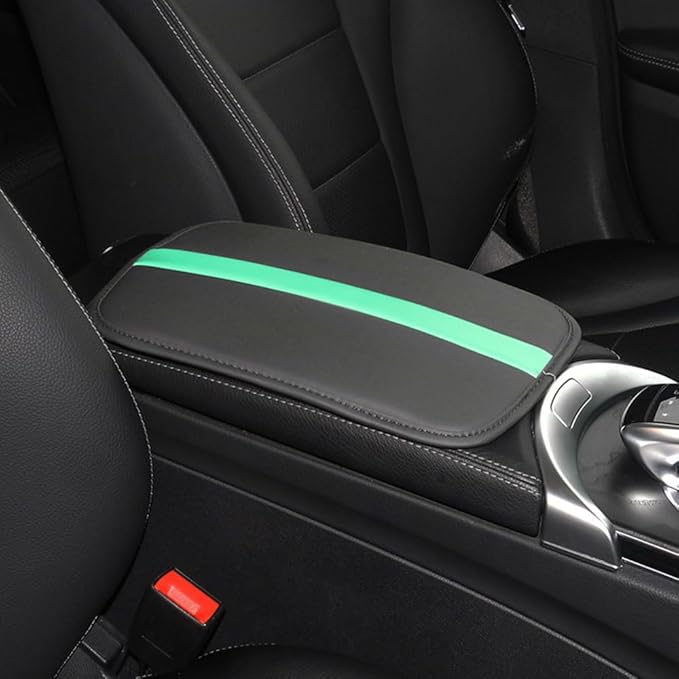 Car Armrest Seat Box Mat, PU Leather Center Console Cover, Universal Waterproof Car Interior Accessories, Arm Rest Box Protector Cushion Pad for Most Vehicle (Green)