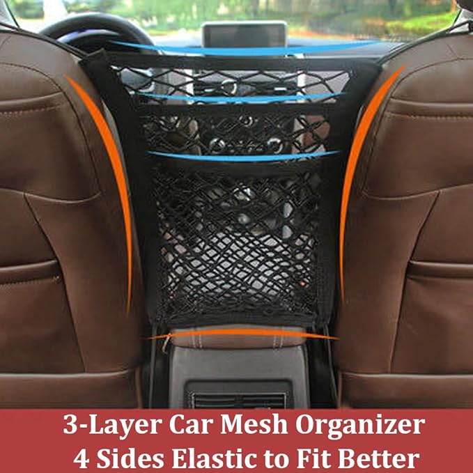 Pincuttee 3-Layer Car Mesh Organizer 1 Pack,Seat Back Net Bag Organizer,Seat Back Net Bag Barrier of Backseat Dog or Kids Pet, for Car/SUV/Truck(Black)