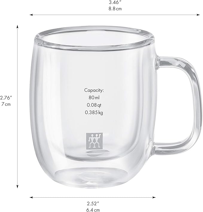 ZWILLING Sorrent 39500-110 Sorrento Double Wall Glasses, Espresso, 2-Piece Set, Insulated, Double Layer