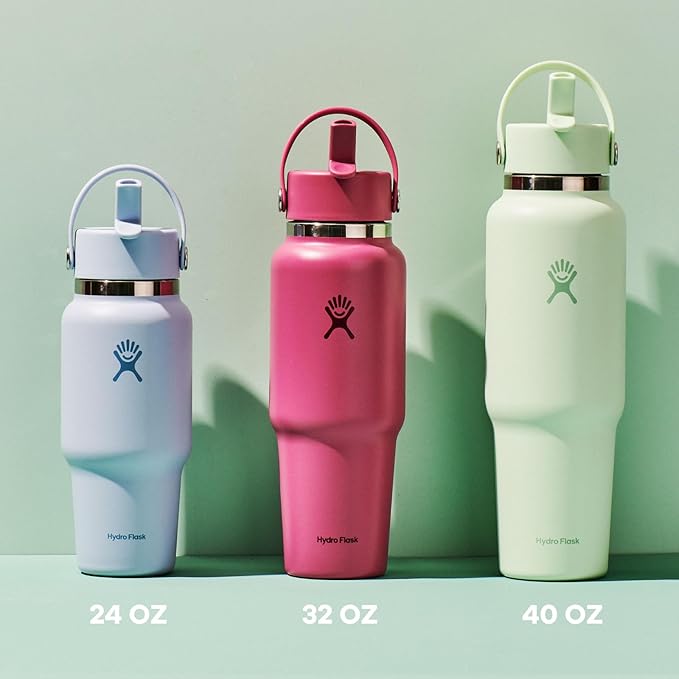 Hydro Flask Travel Water Bottle - Insulated Stainless Steel - Wide Straw Lid, Non Spill, Leakproof in 32 Oz Botanical Bliss Coconut