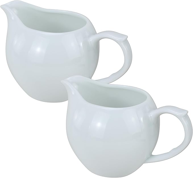EIKS 2 Pack Ceramic Creamers Pitchers with Handle for Serving Coffee Milk Tea Salad Sauces, Pitcher Capacity 5oz(160ml)