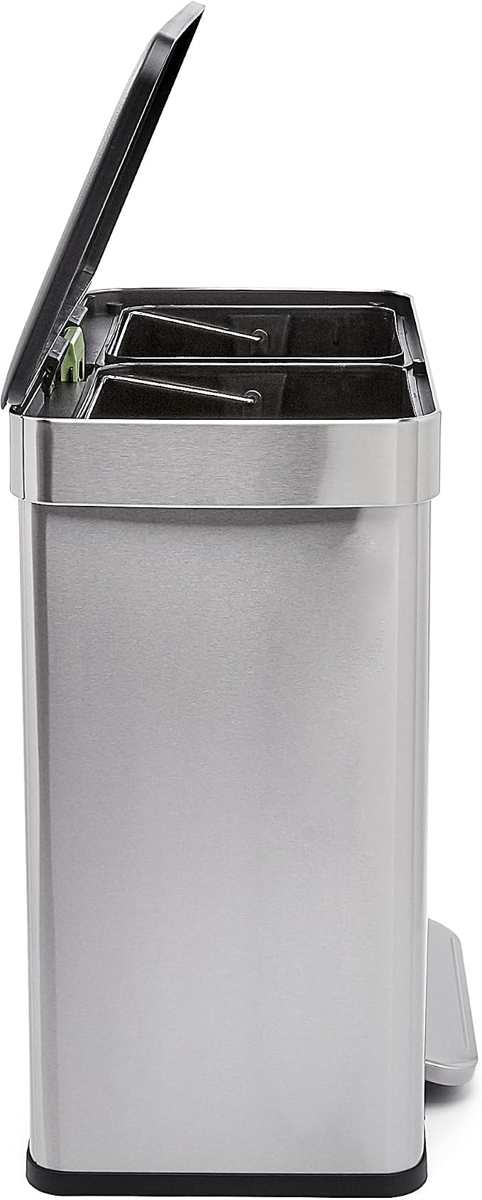 Amazon Basics Dual Compartment Recycling Trash Can with Soft-Close Lid, Fingerprint Resistant, Removable Liner Buckets, 60 Liters, Rectangular, Grey, Silver