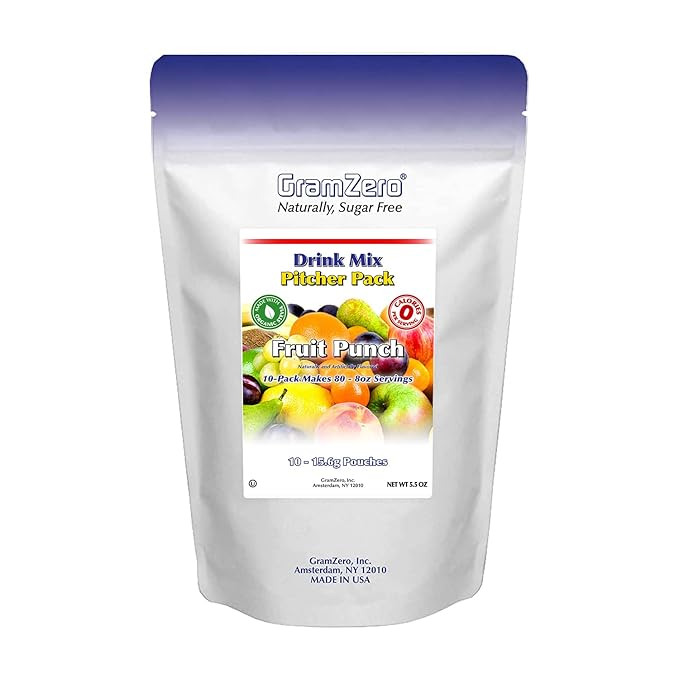 GramZero Fruit Punch, Sugar Free Drink Mix, Pitcher Pack, Great For Nutrition Club Loaded Tea, Zero Calorie, Stevia Sweetened