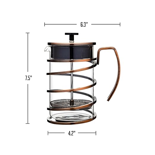 OVENTE French Press Coffee Maker 27 Ounce with Heat Resistant Borosilicate Glass, Stainless Steel Design and 4-Level Filter System, Portable Cold Brewer Pot for Travel, Camping or Gift, Copper FSW27C