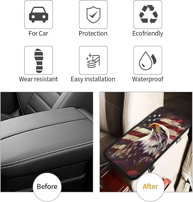 American Flag Center Console Pads USA Flags Armrest Cover Patriot Star Stripe Arm Rest Seat Box Pad Red Lid Covers